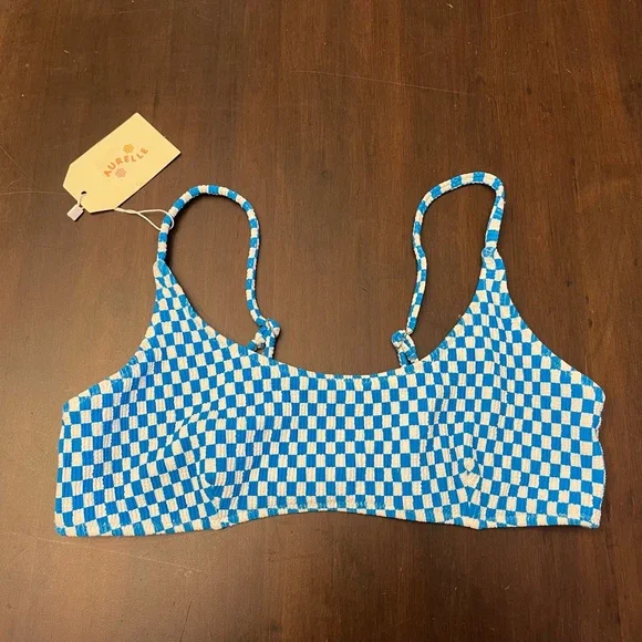 Aurielle Blue & White Checkered Swim Top - Picture 3 of 5